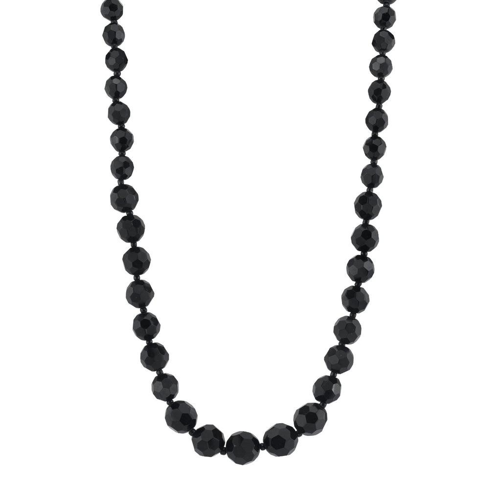 Black Beaded Necklace 15  Adj.