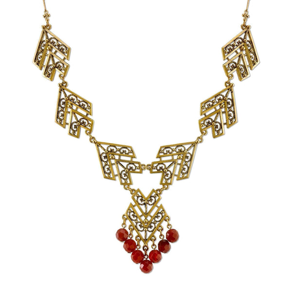 T.R.U. Genuine Carnelian Chevron Necklace 16" + 3" Extender