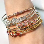 Stackable Example Silver-Tone Clear Crystal Flower Wire Bangle Bracelet