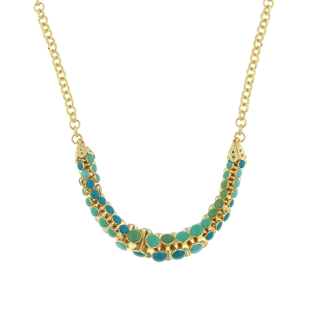 Gold Tone Turquoise Necklace 16   19 Inch Adjustable