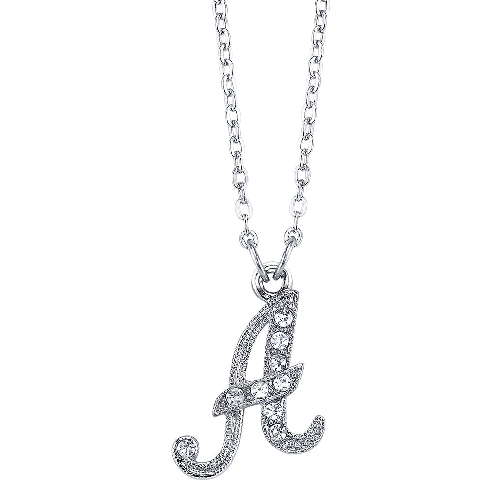 Silver Tone Crystal Initial Necklace 16   19 Inch Adjustable