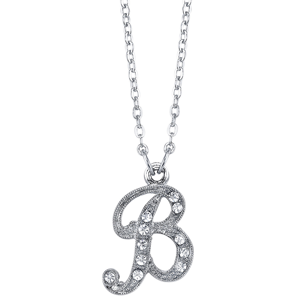 Silver Tone Crystal Initial Necklaces 16 Adj B