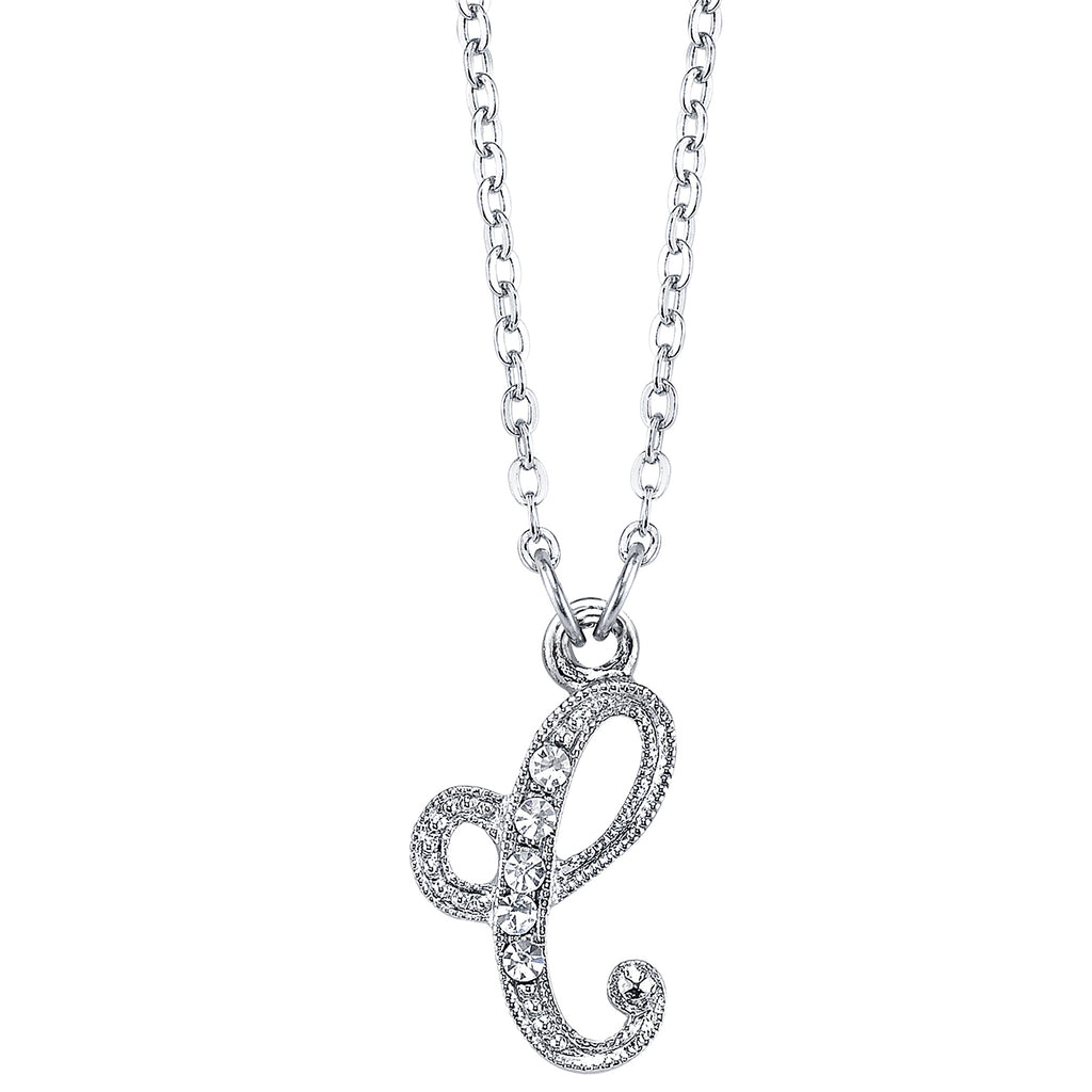Silver Tone Crystal Initial Necklaces 16 Adj C