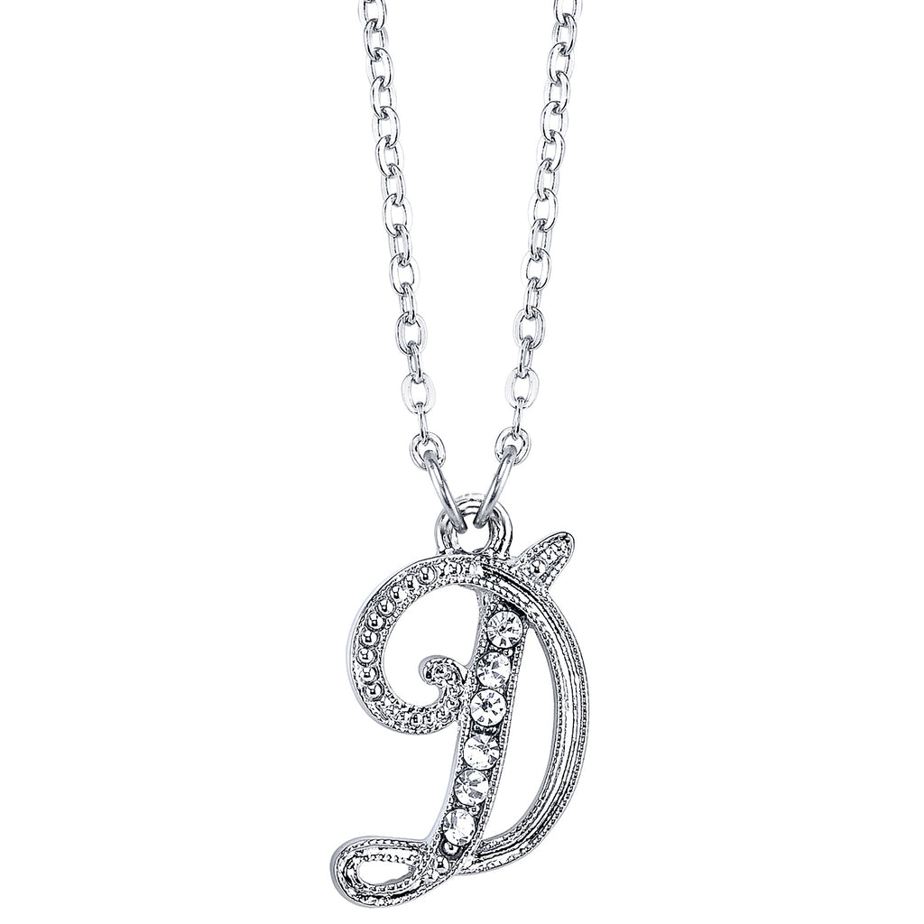 Silver Tone Crystal Initial Necklaces 16 Adj D