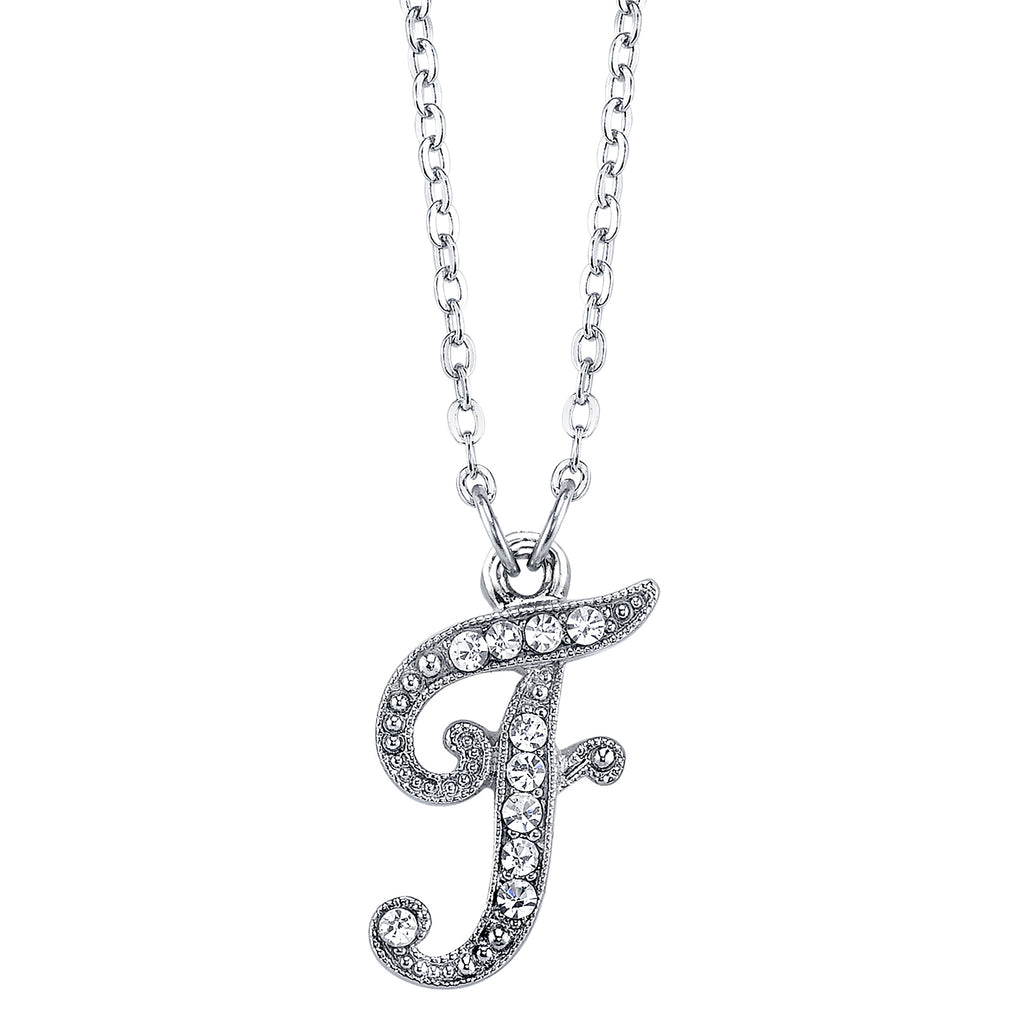 Silver Tone Crystal Initial Necklaces 16 Adj F