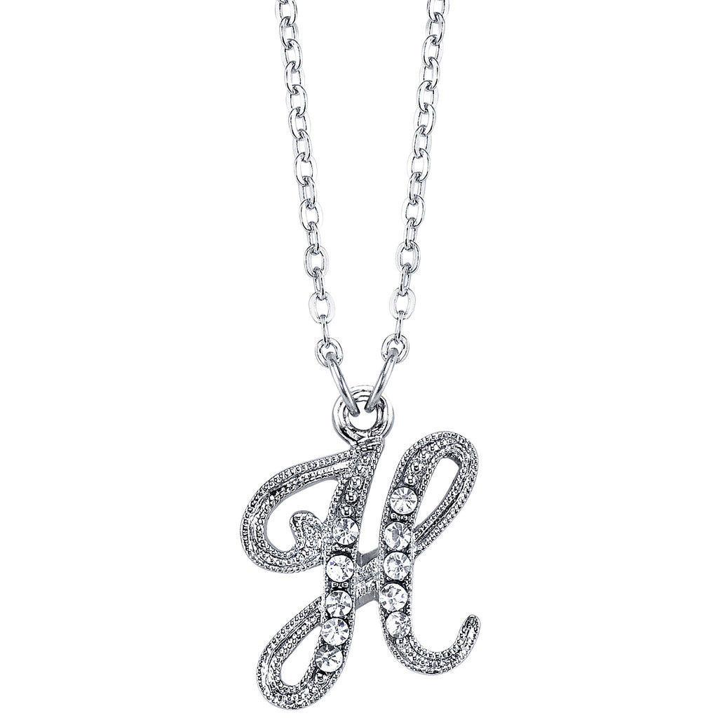 Silver Tone Crystal Initial Necklaces 16 Adj H
