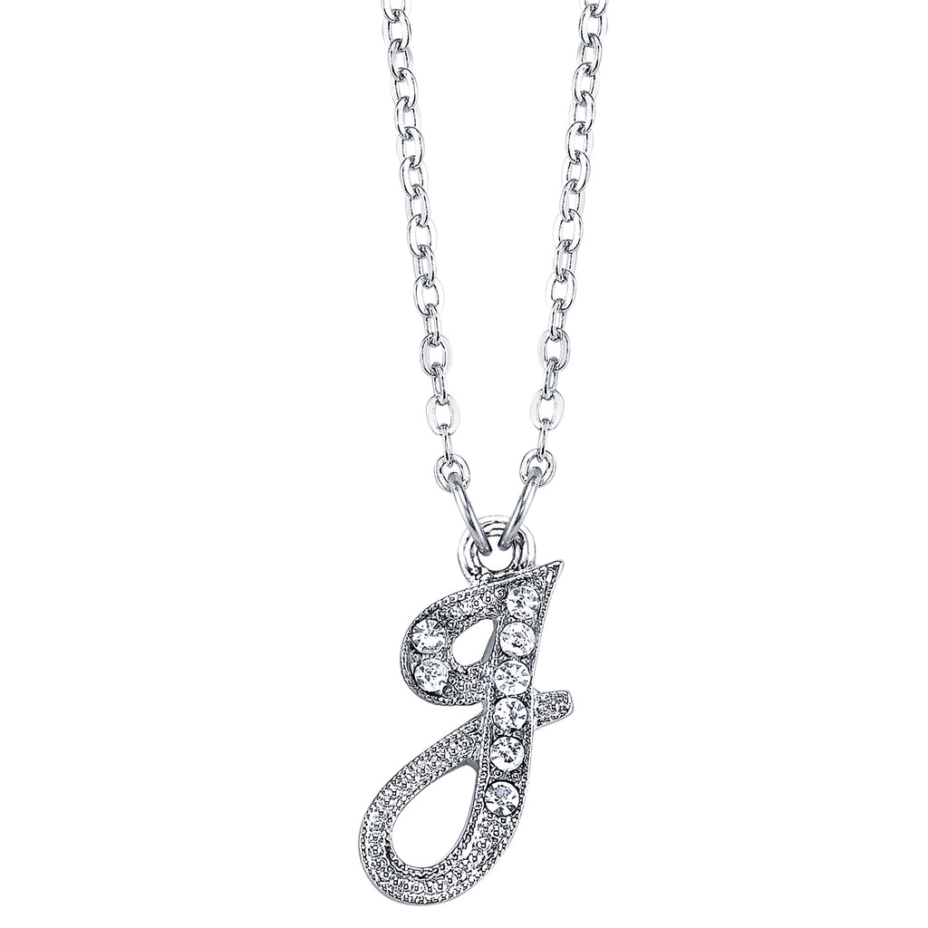Silver Tone Crystal Initial Necklaces 16 Adj J