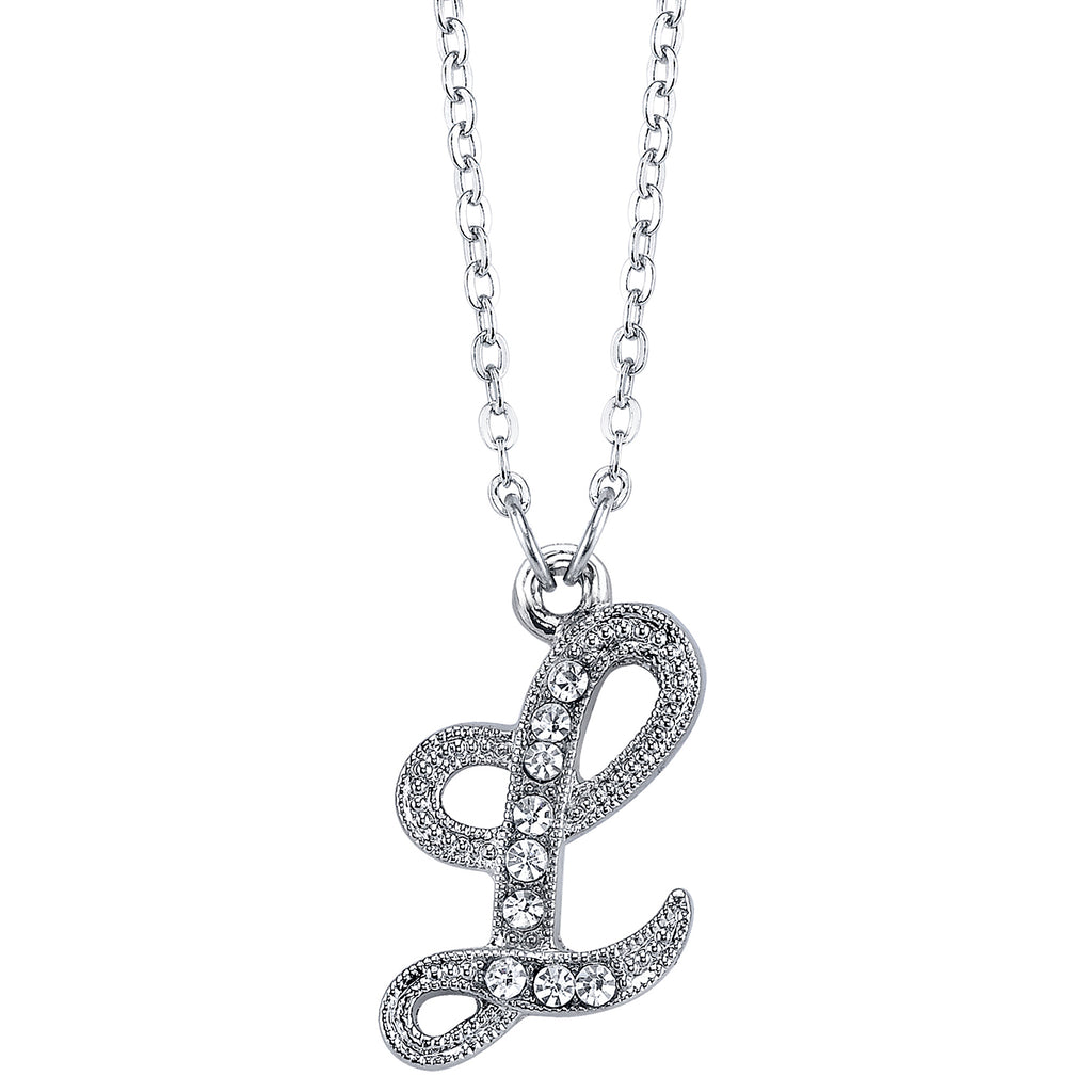 Silver Tone Crystal Initial Necklaces 16 Adj L