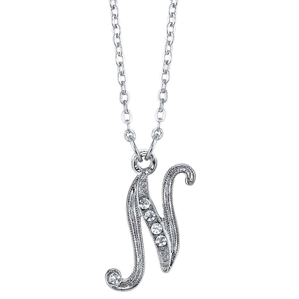 Silver Tone Crystal Initial Necklaces 16 Adj N