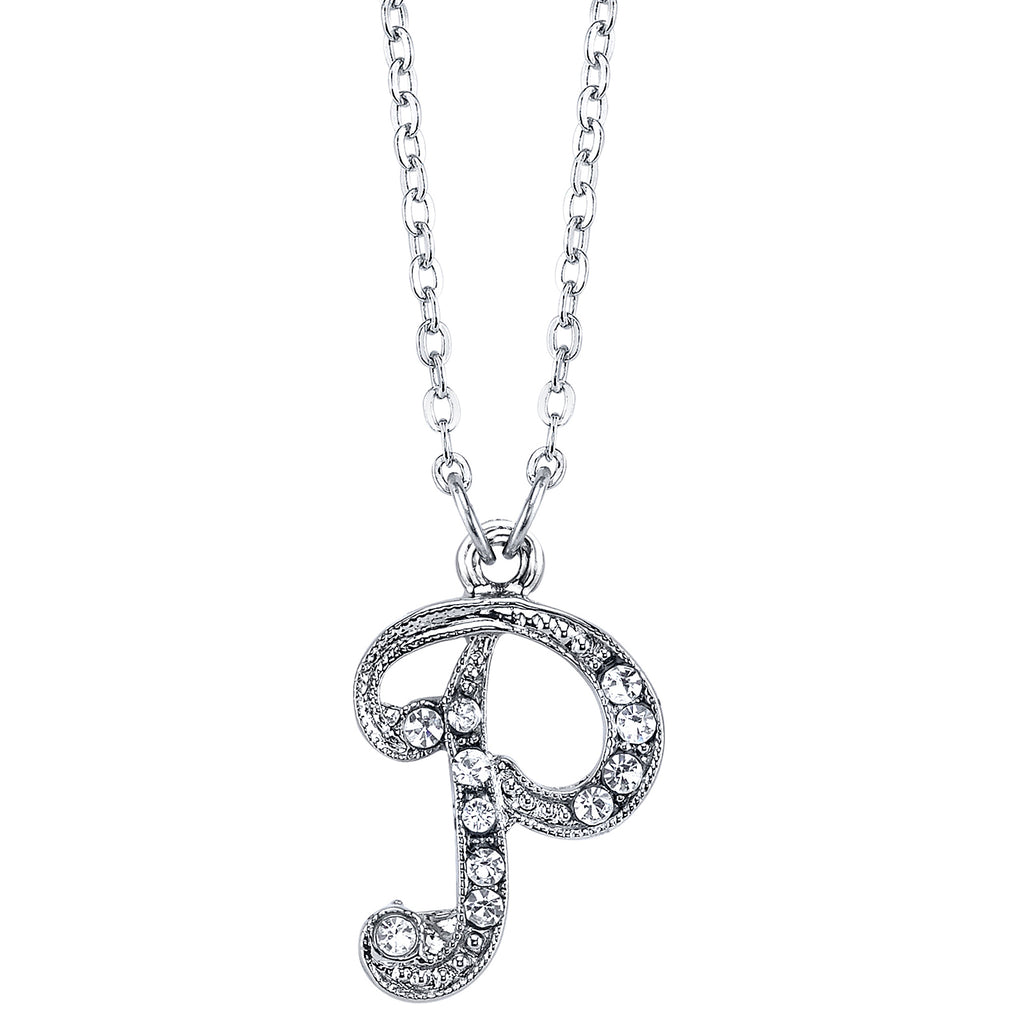 Silver Tone Crystal Initial Necklaces 16 Adj P