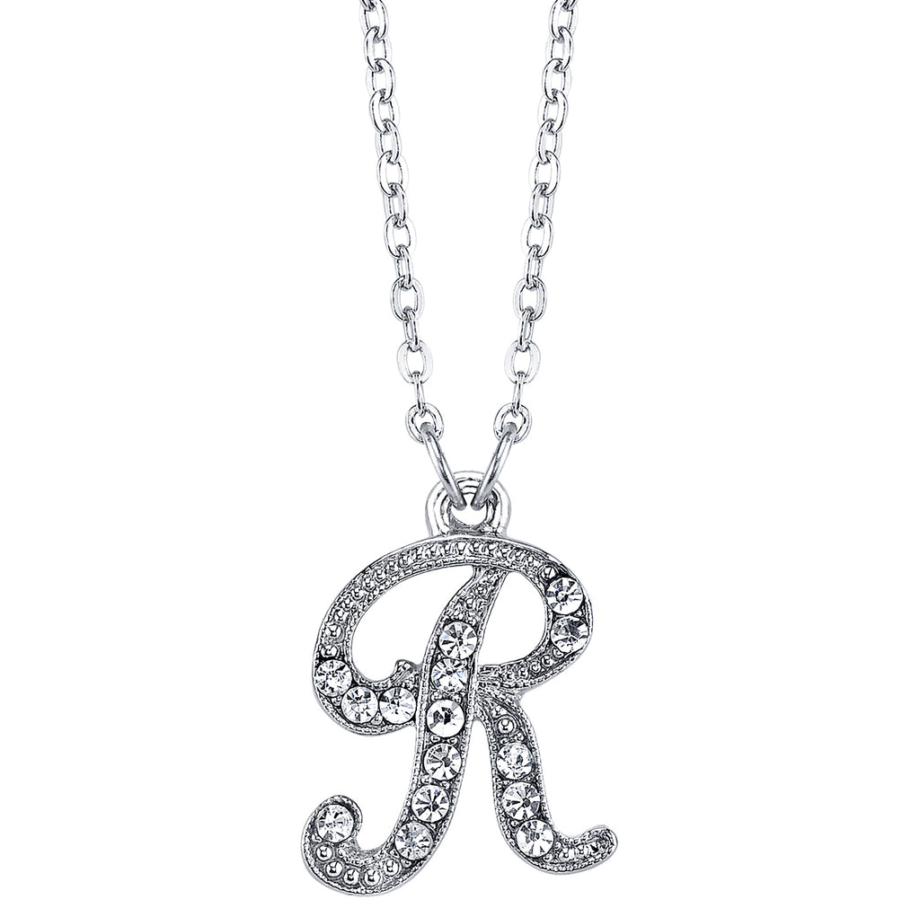 Silver Tone Crystal Initial Necklaces 16 Adj R