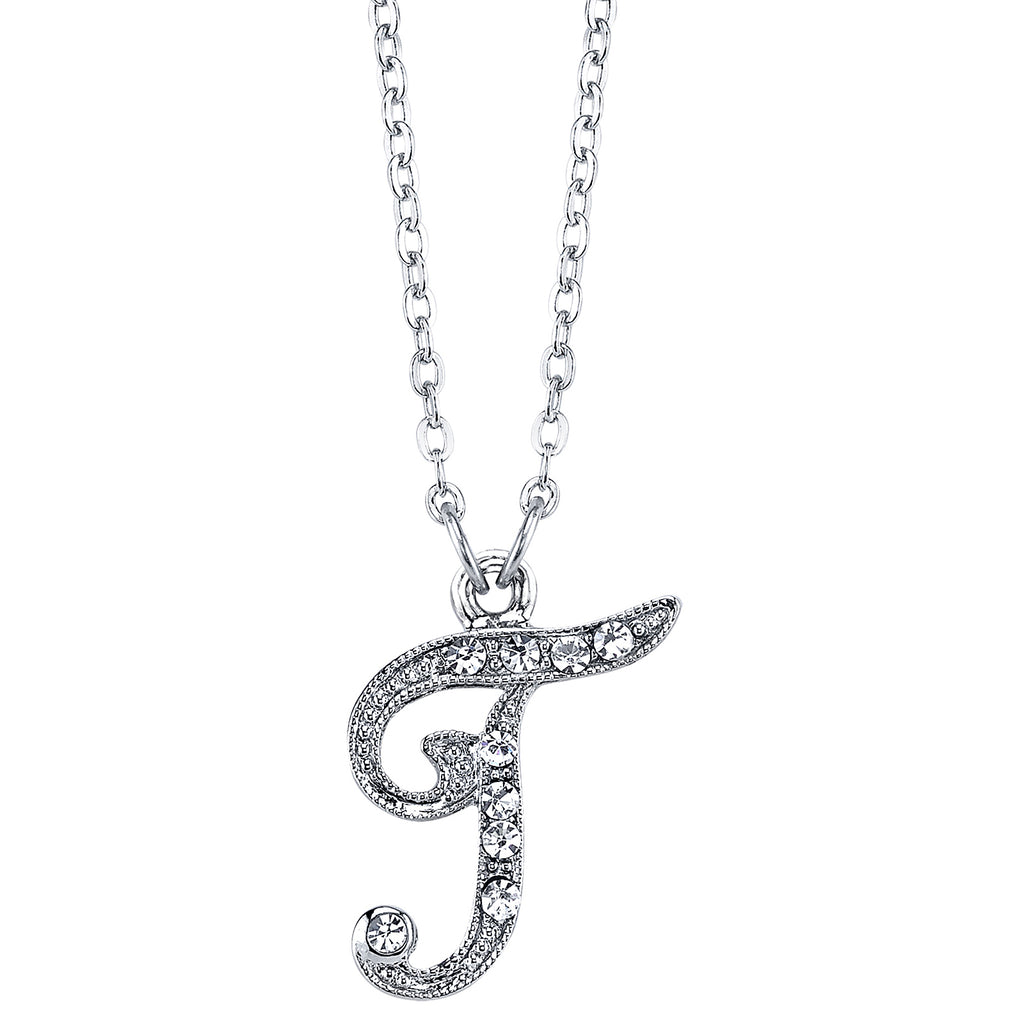Silver Tone Crystal Initial Necklaces 16 Adj T