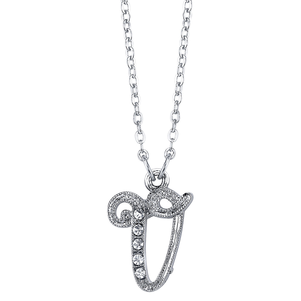 Silver Tone Crystal Initial Necklaces 16 Adj V