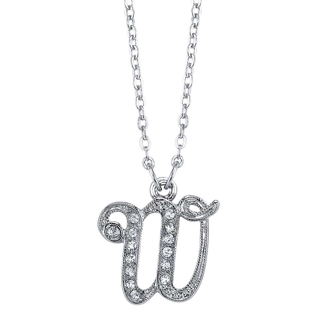Silver Tone Crystal Initial Necklaces 16 Adj W
