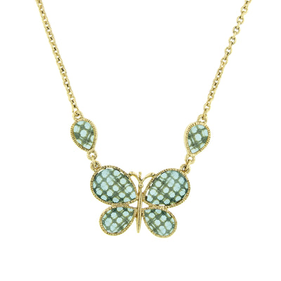 Gold Tone Lt. Aqua Faceted Butterfly Necklace 16   19 Inch Adjustable