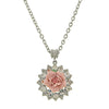 1928 Jewelry Pink Porcelain Rose Crystal Accent Pendant Necklace 16