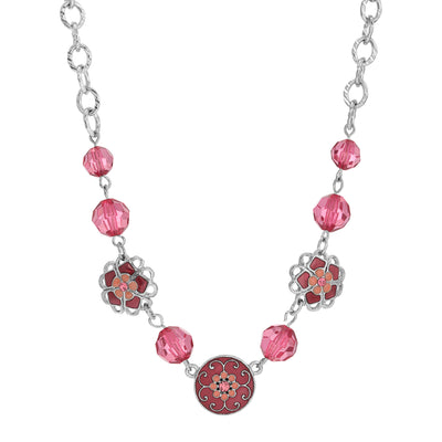 2028 Jewelry Purple Fucshia Beaded Collar Necklace 16" + 3" Extender