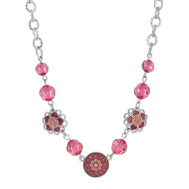 2028 Jewelry Purple Fucshia Beaded Collar Necklace 16" + 3" Extender