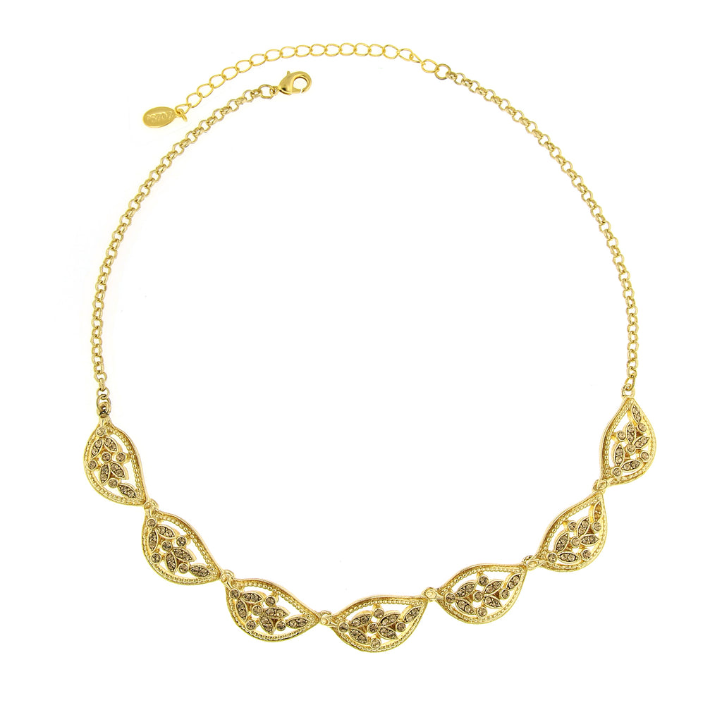 Gold Tone Topaz Color Leaf Collar Necklace 16   19 Inch Adjustable