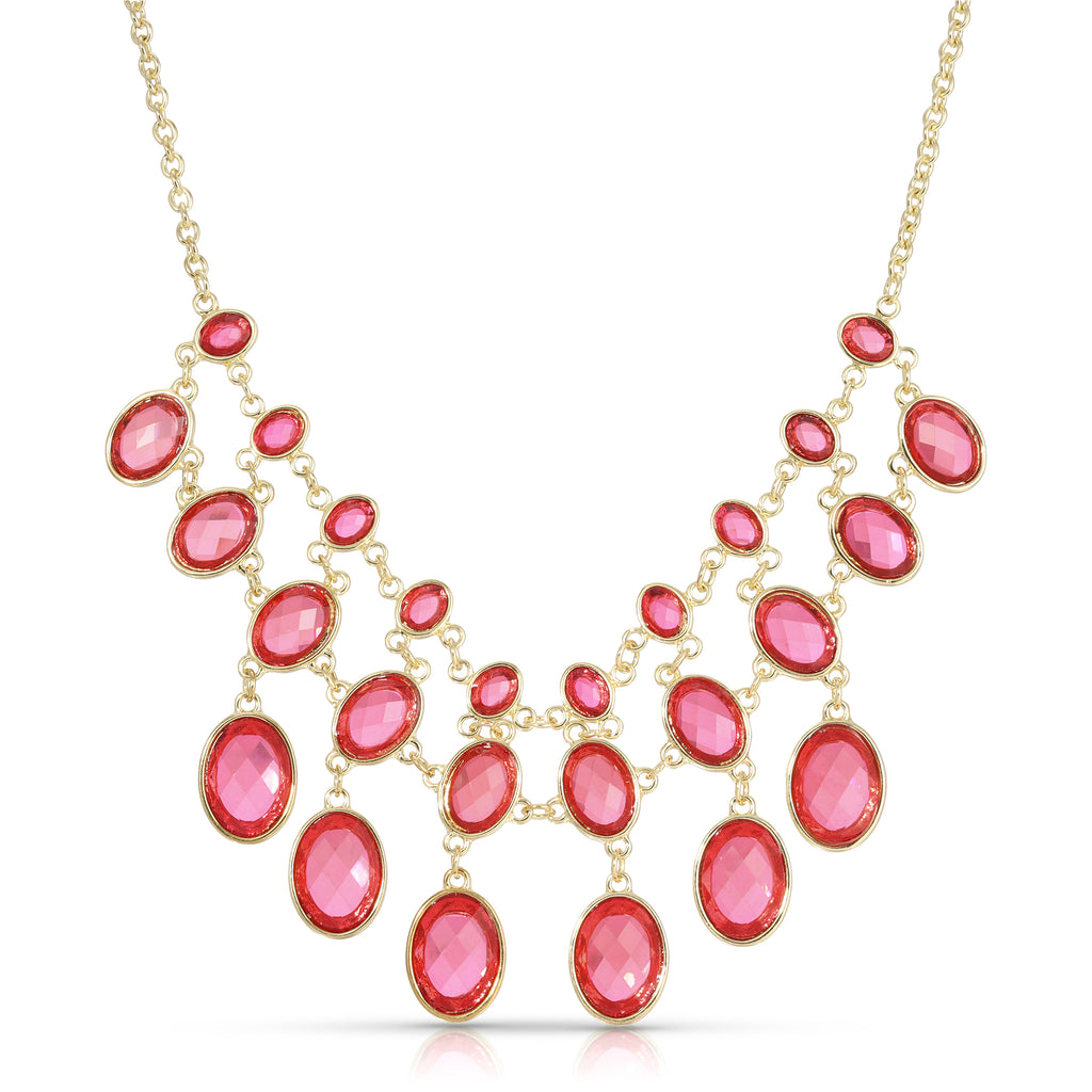 2028 Jewelry Rose Pink Faceted Bib Necklace 16" + 3" Extender