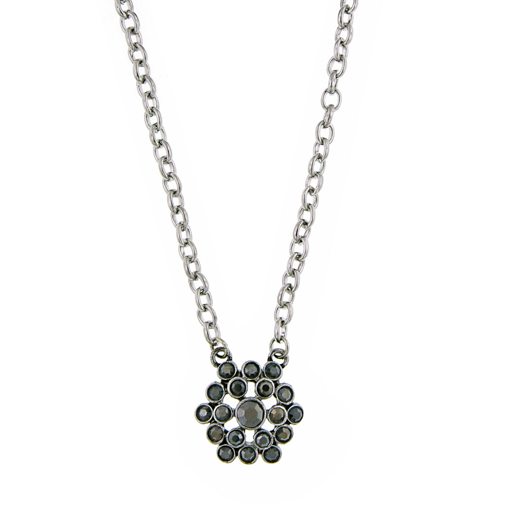 Silver Tone Hematite Cluster Pendant Necklace 16   19 Inch Adjustable