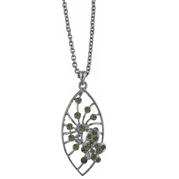 Hematite Black Diamond Pave Butterfly Pendant Necklace 16" + 3" Extender