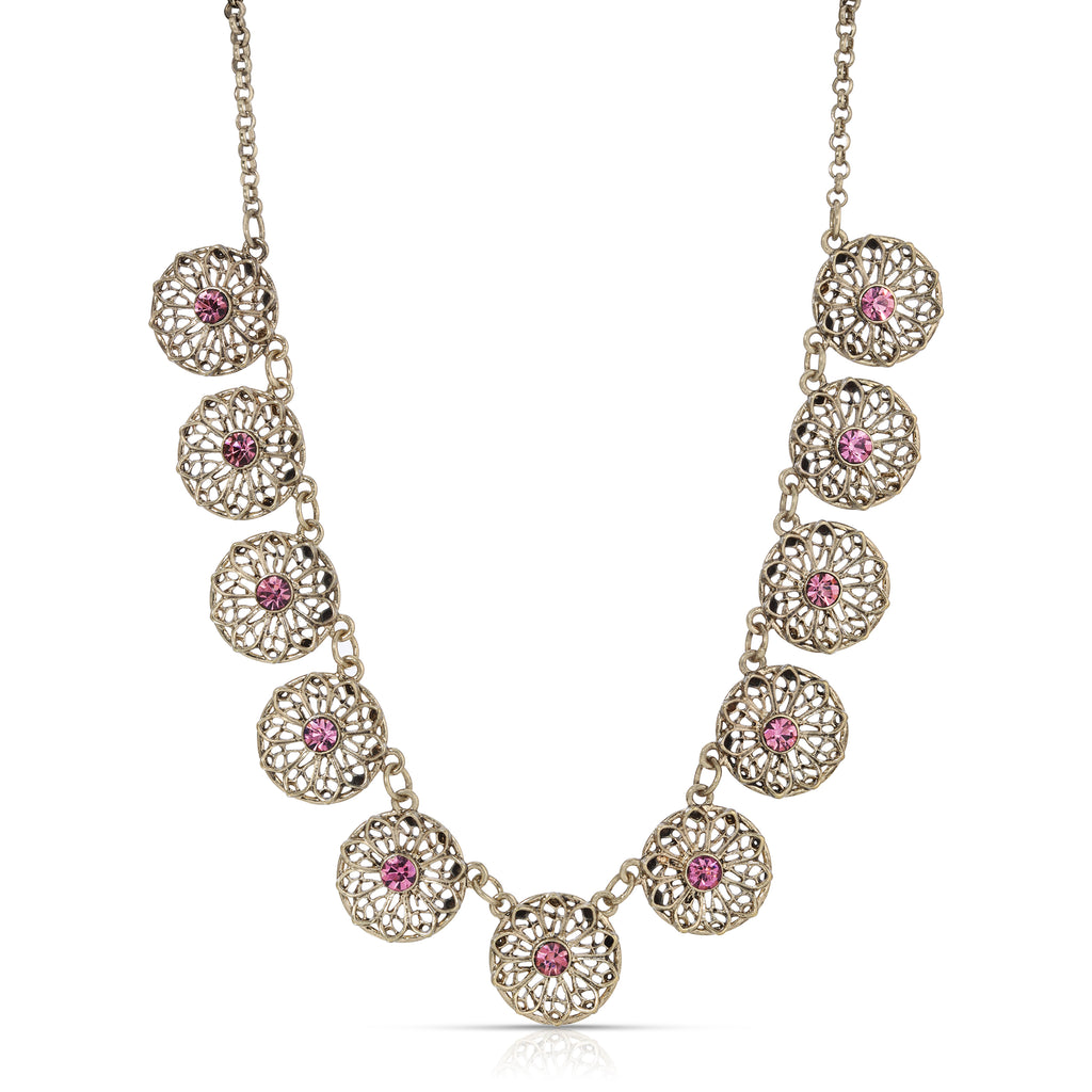 2028 Jewelry Flower Filigree Collar Necklace 16" + 3" Extender