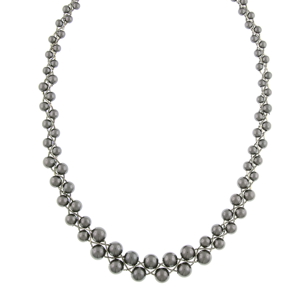Round Intertwined Tahitian Grey Faux Pearl Necklace 18" + 3" Extender