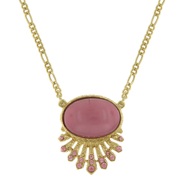 Gold Tone Oval Necklace 16   19 Inch Adjustable Pink