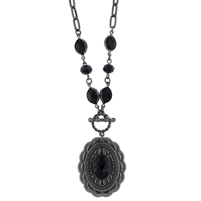 Black Tone Jet Black Pendant Necklace 18 In Adj