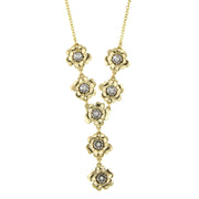 Gold/Silver Tone And Crystal Flower Y Necklace 18 In Adj