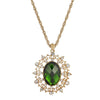 1928 Jewelry Green Stone And Crystal Large Oval Pendant Necklace 16