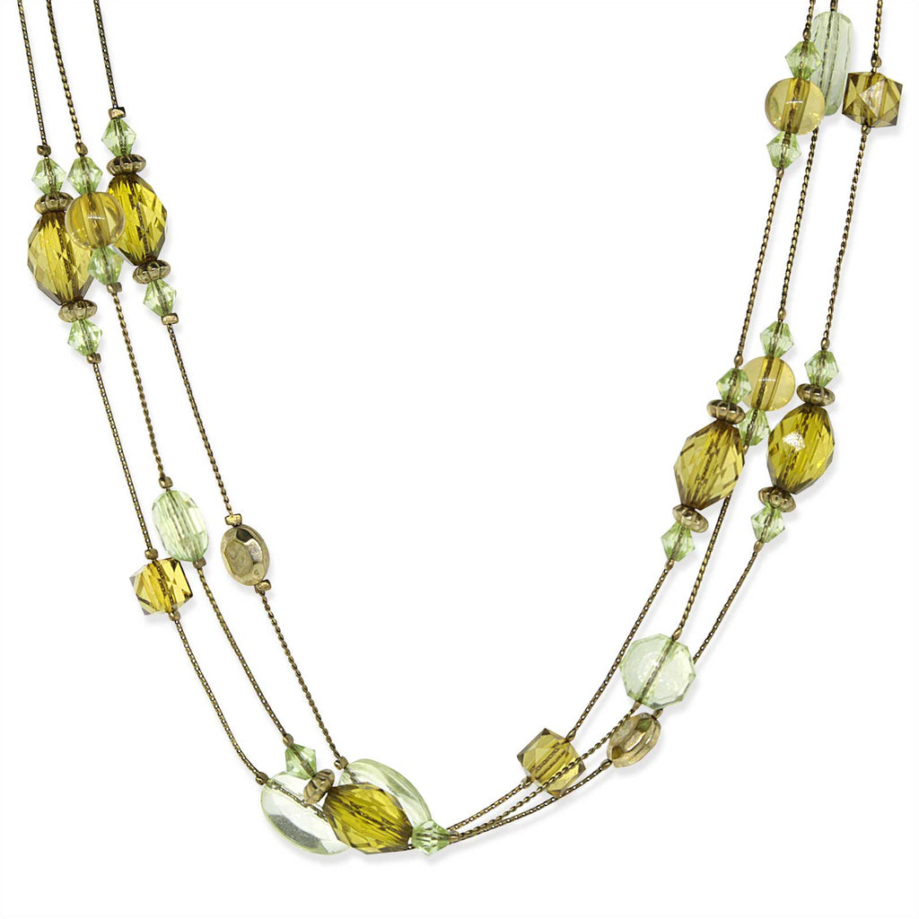 Brass Olivine Multi Row Strandage Necklace 16   19 Inch Adjustable