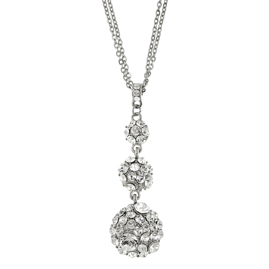 Silver Tone Crystal Drop Necklace 16   19 Inch Adjustable