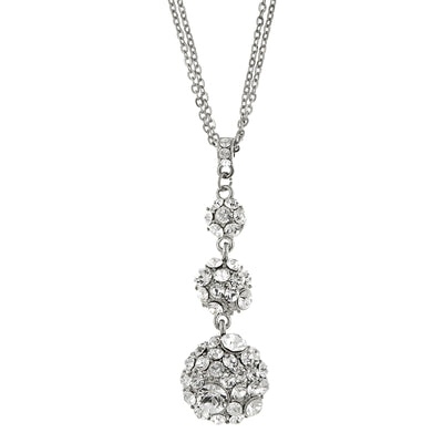 Silver Tone Crystal Drop Necklace 16   19 Inch Adjustable