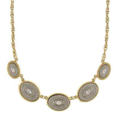 Gold Tone And Silver Tone Crystal Accents Oval Station Necklace 16   19 Inch Adjustable