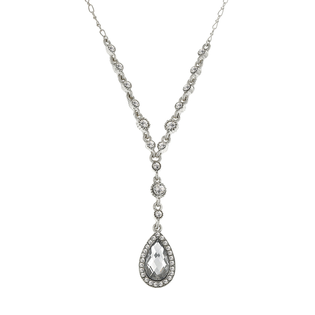 Silver Tone Crystal Pearshape Y Necklace 16   19 Inch Adjustable