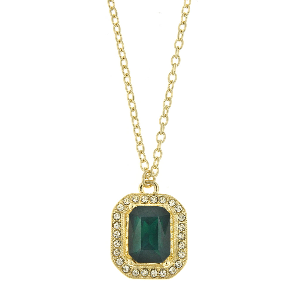 Gold Tone Octagon Pendant Necklace 16   19 Inch Adjustable Green