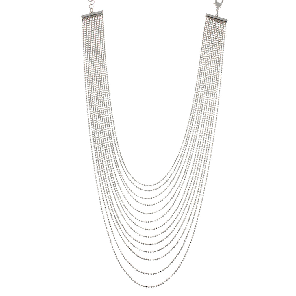 2028 Silver Tone Multi Row Chain Necklace 15 Adj.