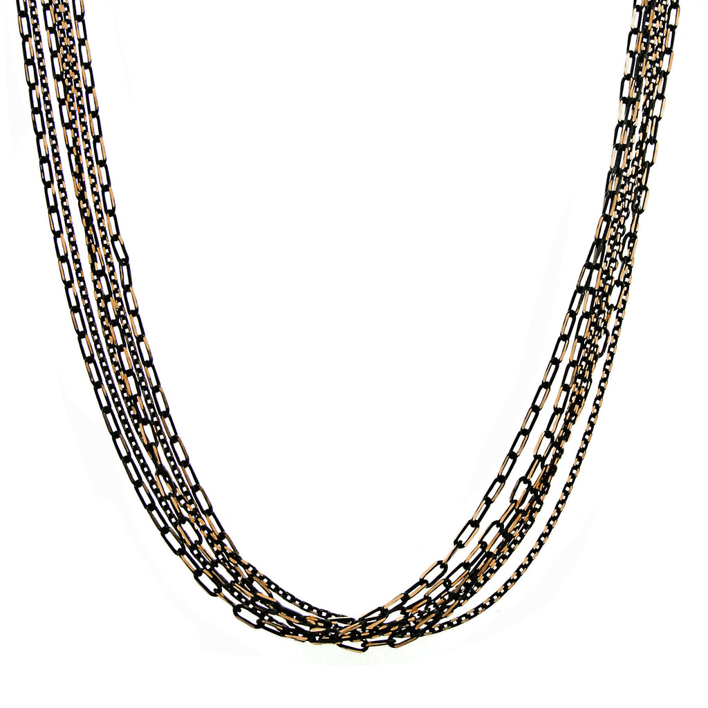 Black Tone And Gold Tone Stranded Mixed Chain Necklace 16   19 Inch Adjustable