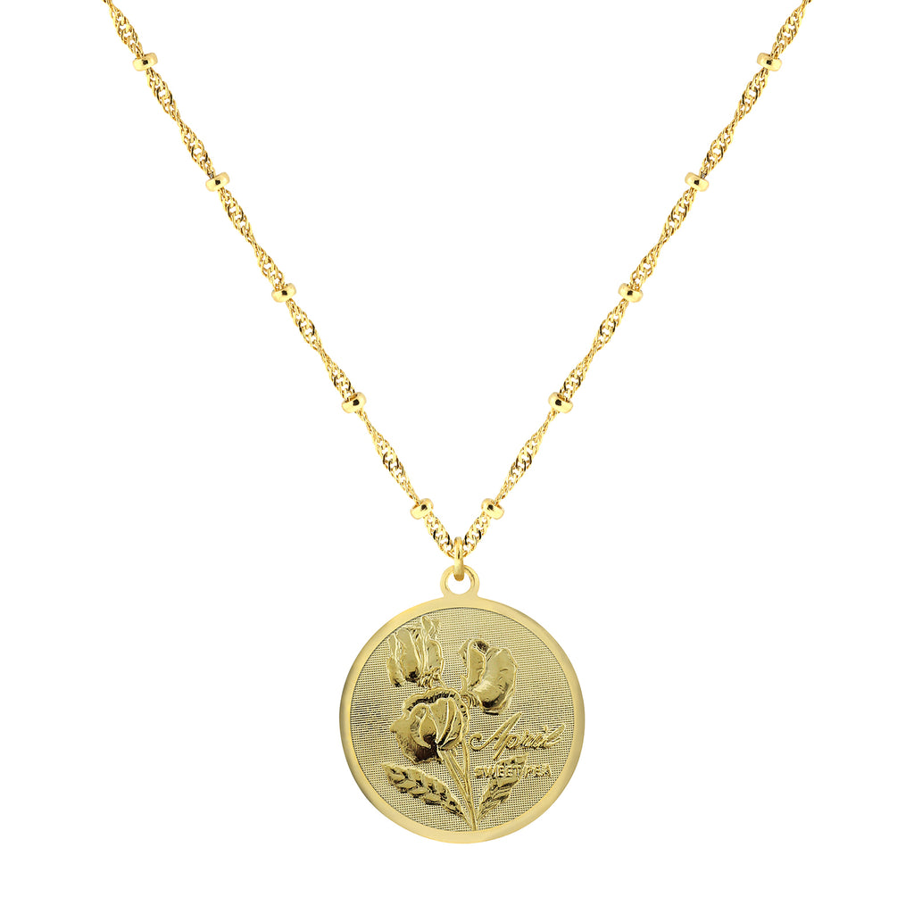 Gold Tone Flower Of The Month Necklace 16   19 Inch Adjustable May/Lily