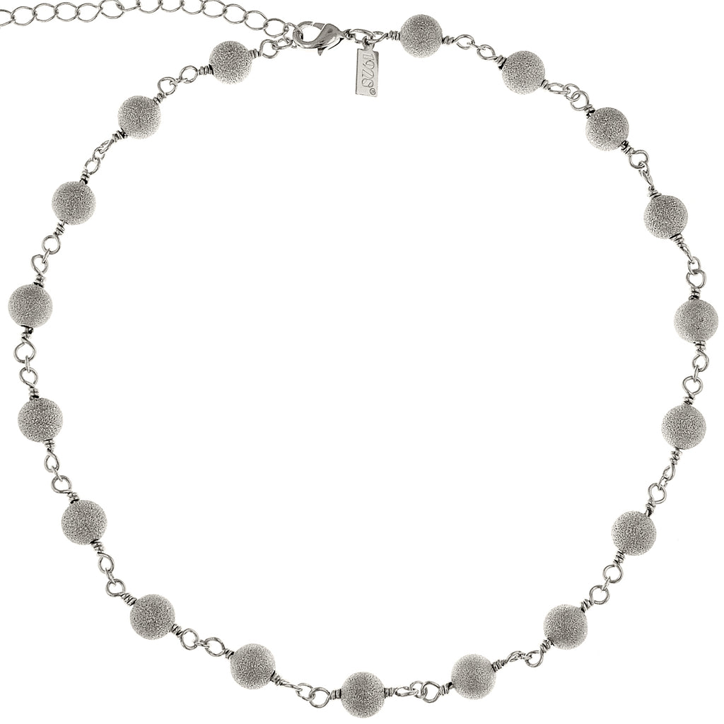 Silver Tone Beaded Necklace 15 In Adj