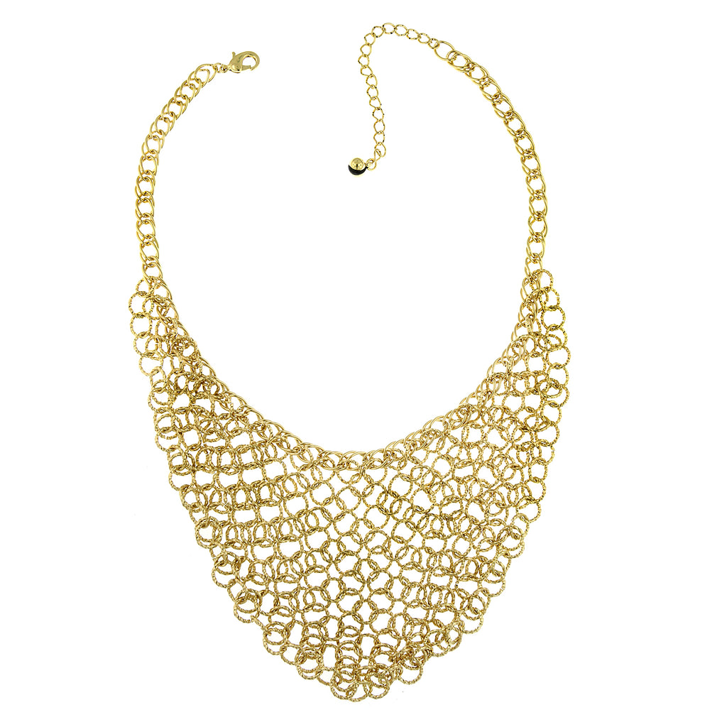 Gold Tone Chain Link Bib Necklace 16   19 Inch Adjustable