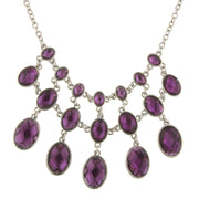 Silver Tone Purple Faceted Stone Bib Necklace 16   19 Inch Adjustable