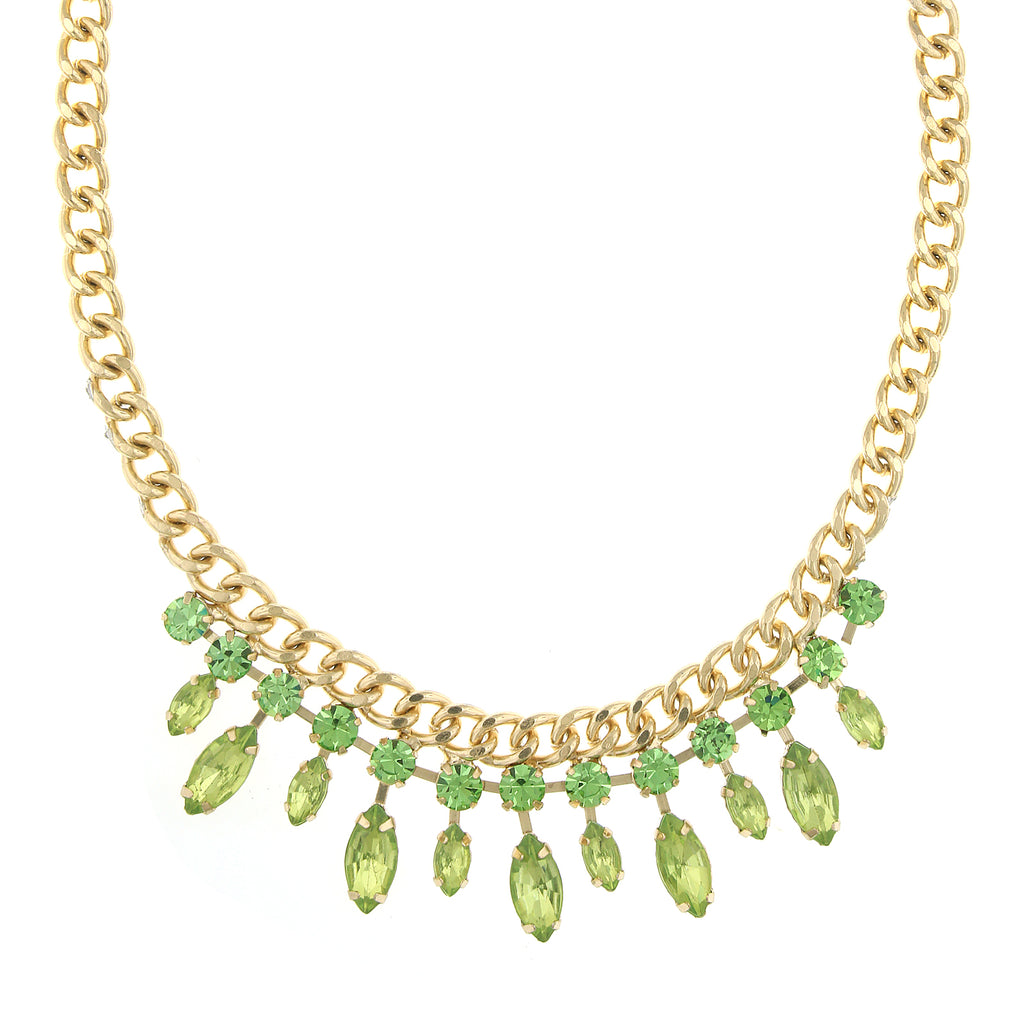 Gold Tone Peridot Crsytal And Green Navette Collar Necklace 16   19 Inch Adjustable