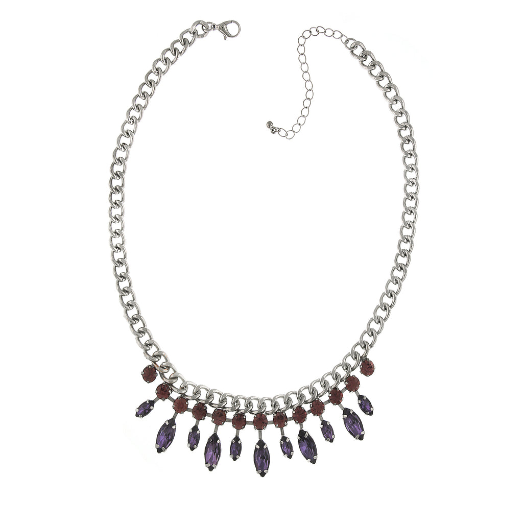 Purple Round And Navette Crystal Collar Necklace 16   19 Inch Adjustable