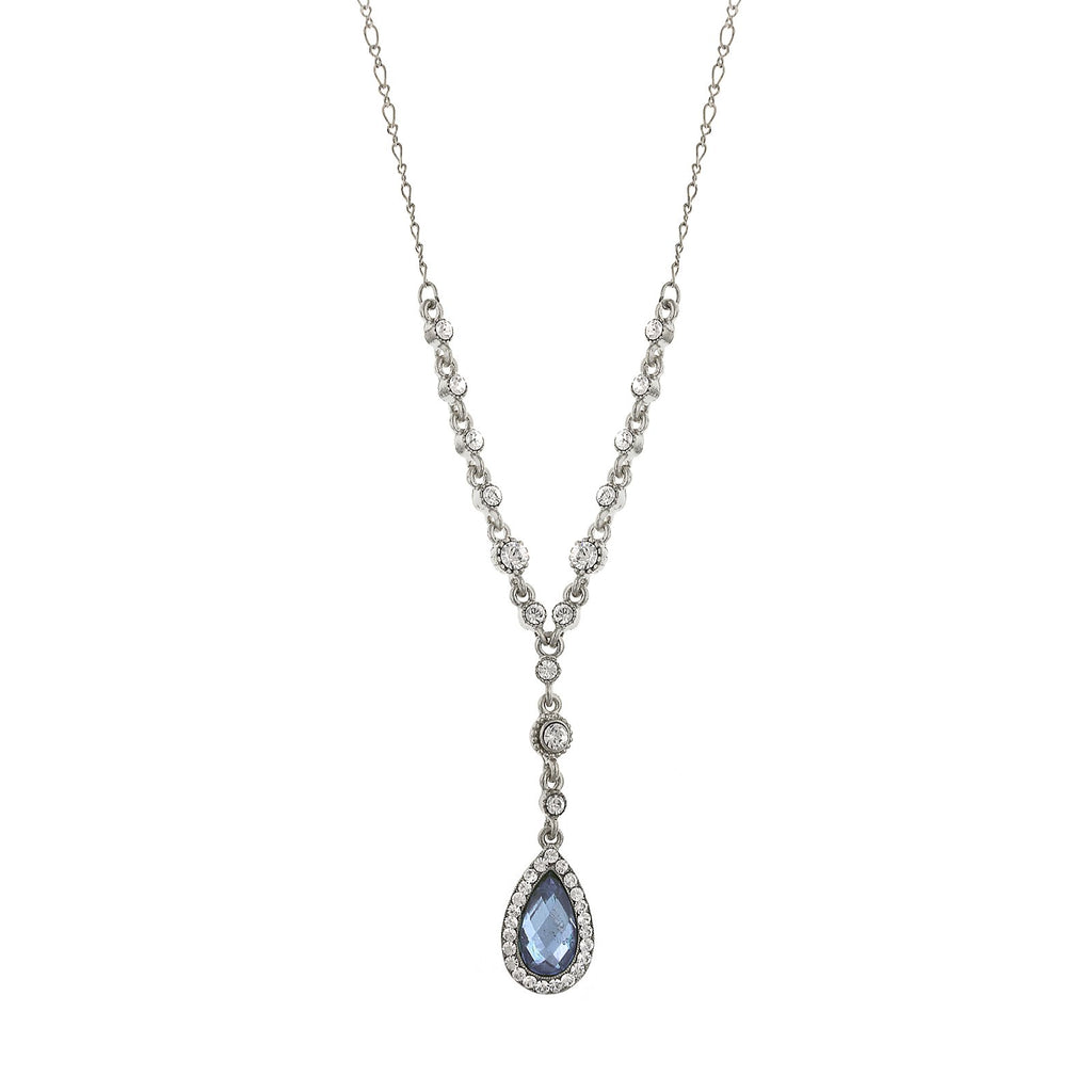 Light Blue Crystal Accented Faceted Crystal Teardrop Y Necklace 16   19 Inch Adjustable