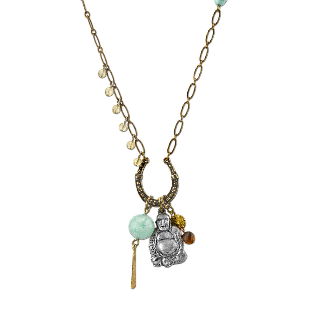 Talisman Of Wonderment With Buddha And Gemstone Beads Necklace 30 In