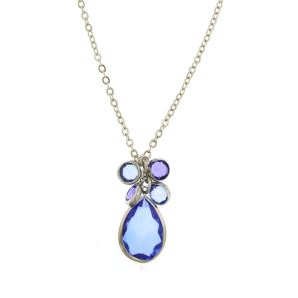 Light Blue Cluster Pear Shape Necklace 16   19 Inch Adjustable