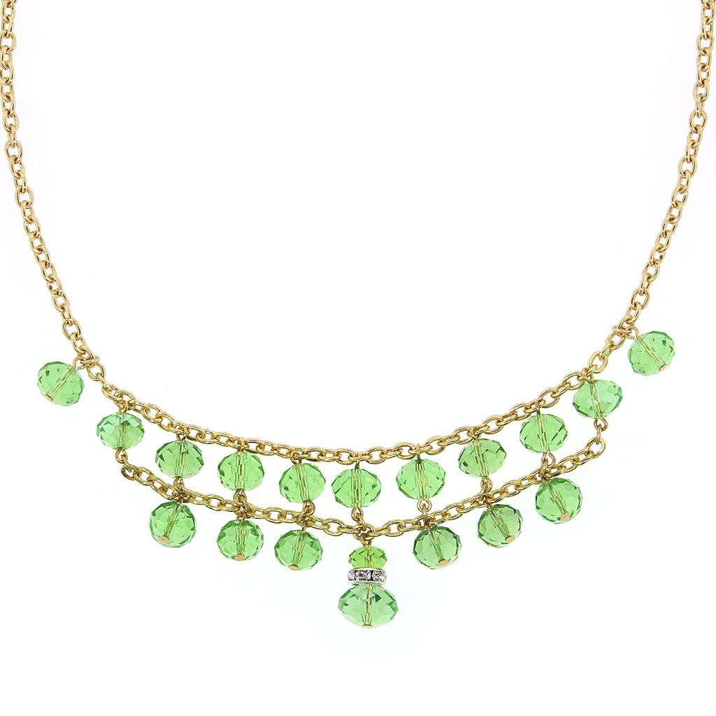 Light Green Two Row Lux Cut Beaded Drop Necklace 16   19 Inch Adjustable